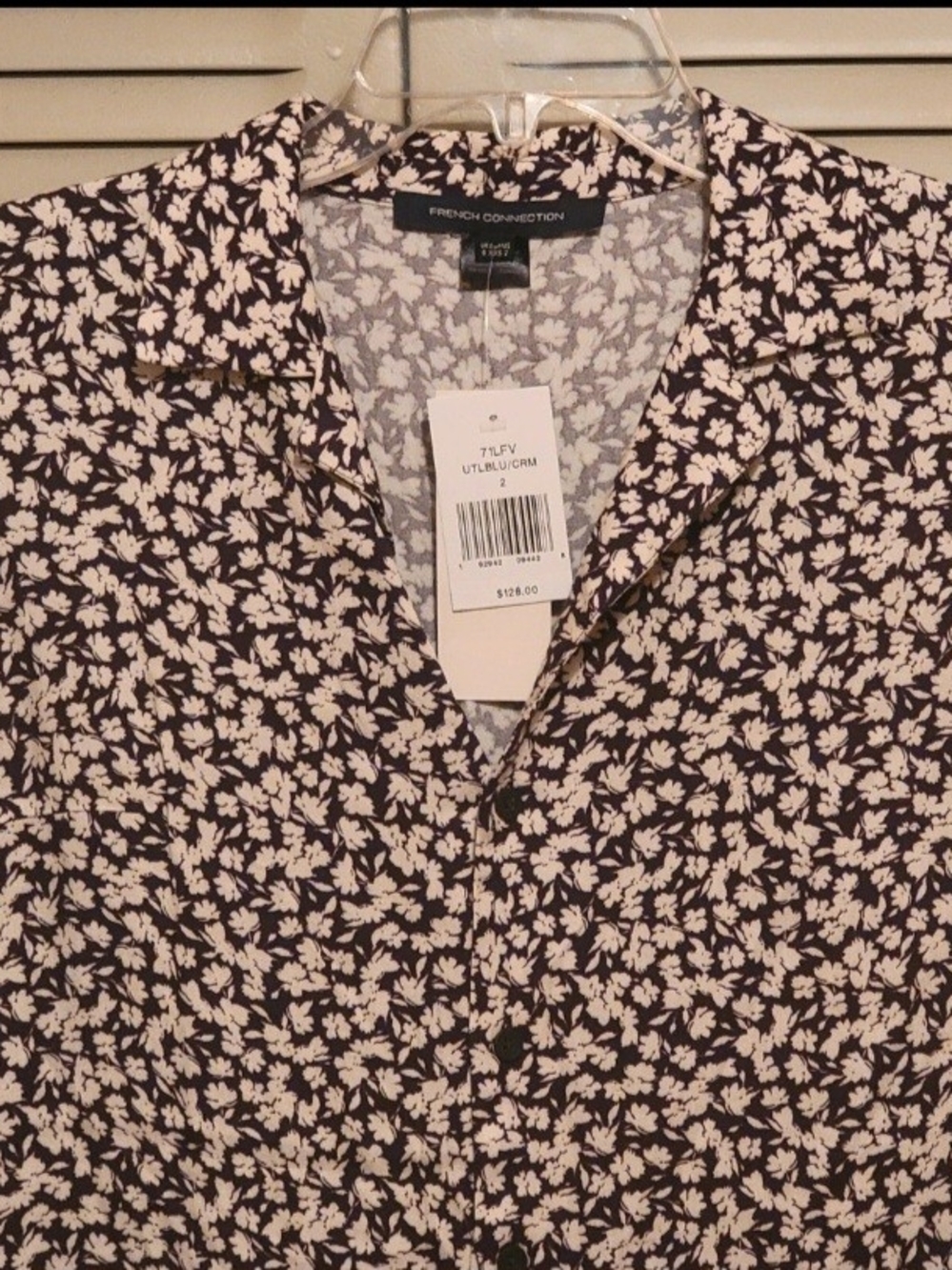 French Connection Black and Cream Floral Mini Dress